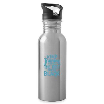 Karate, Keep Training until the Belt turns Black - Water bottle with straw - silver - Right