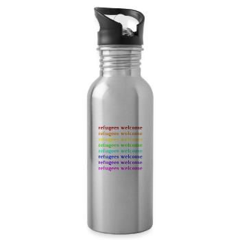 Refugees Welcome Geschenkidee - Trinkflasche mit integriertem Trinkhalm - Lightsilver - Rechts