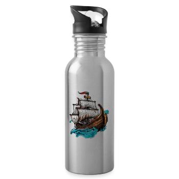 Bateau pirate / Bateau / Mer / Océan / Vagues - Gourde avec paille intégrée - argent clair - Droite