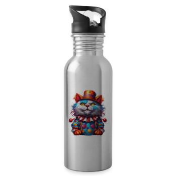 Clown Animal / Cirque / Drôle / Coloré / Spectacle / Chat - Gourde avec paille intégrée - argent clair - Droite