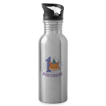 1. Anniversaire chat enfant fille - Gourde avec paille intégrée - argent clair - Droite