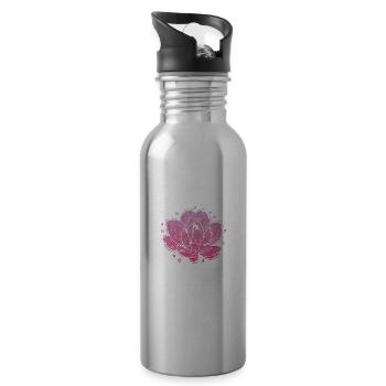 Lotus flower blooms on plant - Water bottle with straw - silver - Right