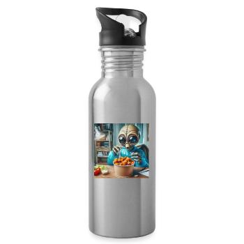Alien entdeckt leckere Chicken Wings - Trinkflasche mit integriertem Trinkhalm - Lightsilver - Rechts