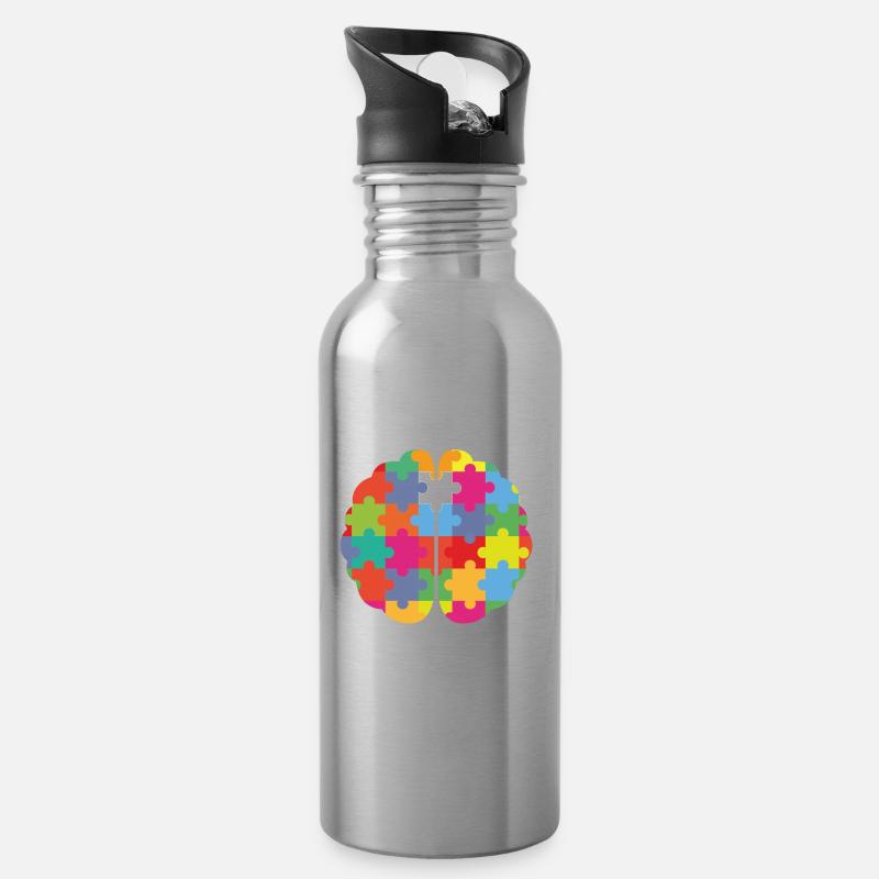 Hirn mit Verstand - Premium Design - Trinkflasche mit integriertem Trinkhalm - Lightsilver