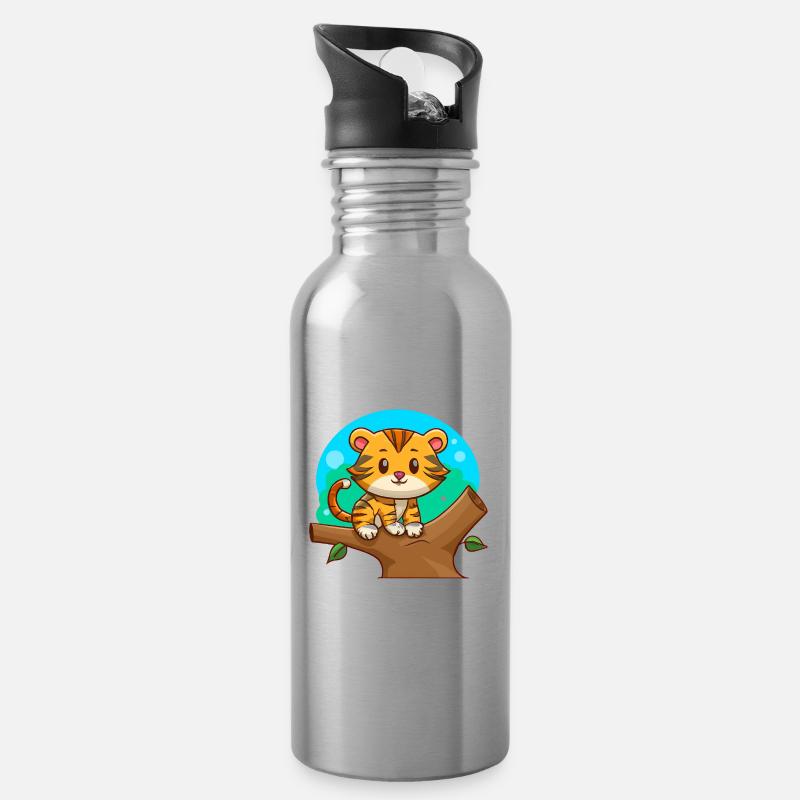 Tiger auf einem Baum - Trinkflasche mit integriertem Trinkhalm - Lightsilver