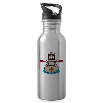 Jesus in a kayak - Water bottle with straw - silver - Right