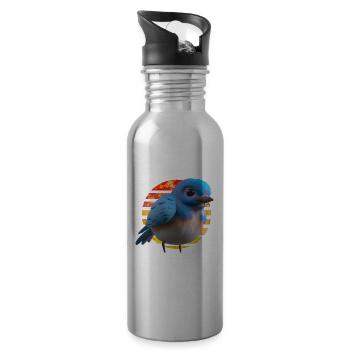 Hut Warbler Bird Design - Water bottle with straw - silver - Right