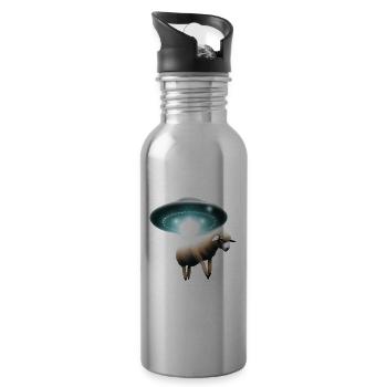 Schaf Entführung durch UFO - Trinkflasche mit integriertem Trinkhalm - Lightsilver - Rechts