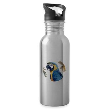 Blue and gold macaw - Water bottle with straw - silver - Right