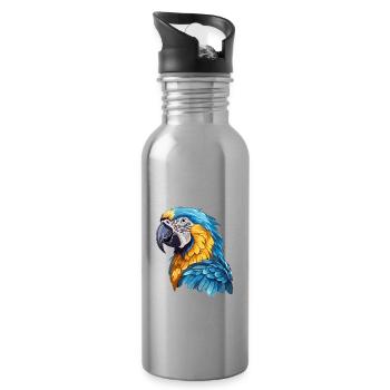 Ara bleu-or - Gourde avec paille intégrée - argent clair - Droite