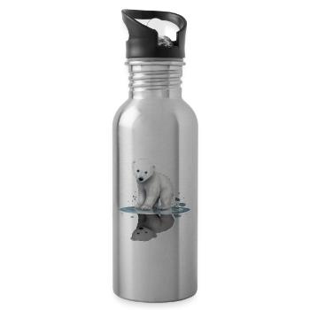 Ours polaire Bébé ours polaire Reflet - Gourde avec paille intégrée - argent clair - Droite