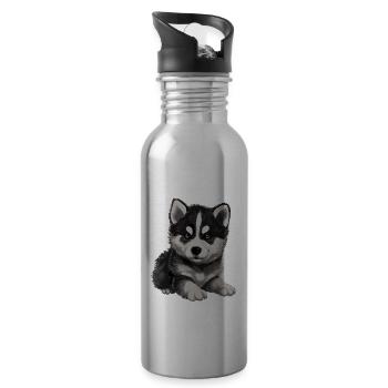 Husky Puppy Dog Baby Sled Dog - Gourde avec paille intégrée - argent clair - Droite