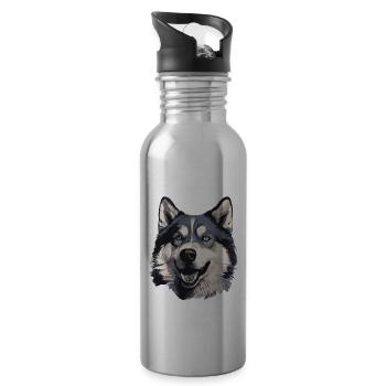 Husky Chien de traîneau Husky Head - Gourde avec paille intégrée - argent clair - Droite