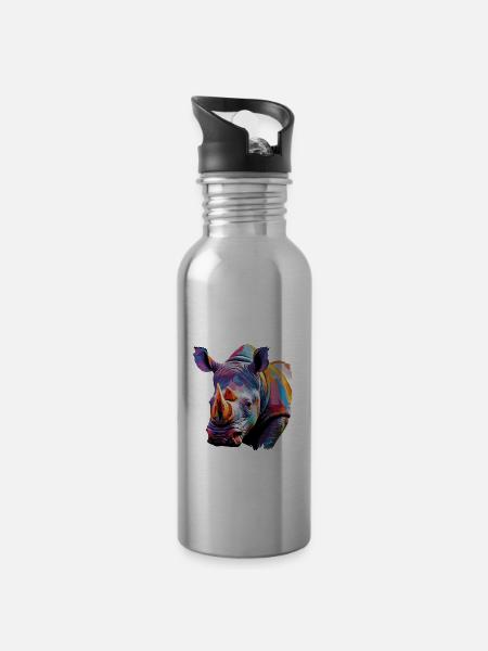 Rhinozeros - Trinkflasche mit integriertem Trinkhalm - Lightsilver