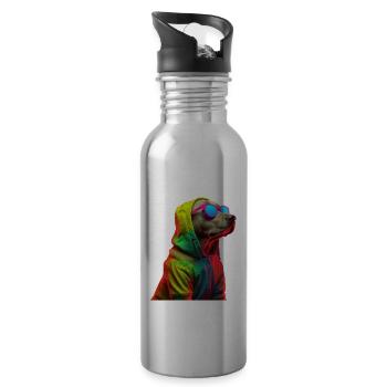 Labrador Hund mit Sonnenbrille - Trinkflasche mit integriertem Trinkhalm - Lightsilver - Rechts