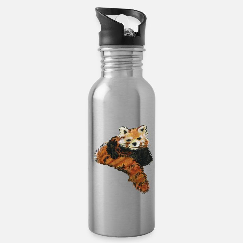 red panda - red panda - roter kleiner der rote - Water bottle with straw - silver
