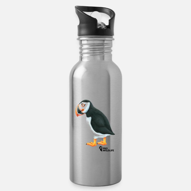 Papageitaucher Pro Wildlife - Trinkflasche mit integriertem Trinkhalm - Lightsilver