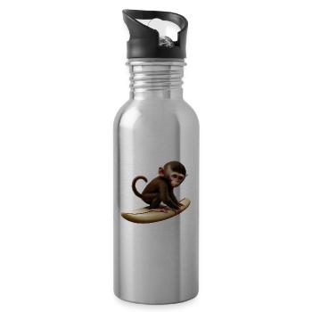 Surfer Monkey - Water bottle with straw - silver - Right
