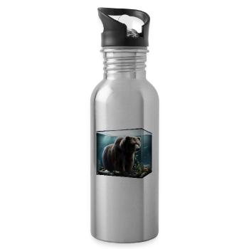 Bear in the aquarium - Water bottle with straw - silver - Right