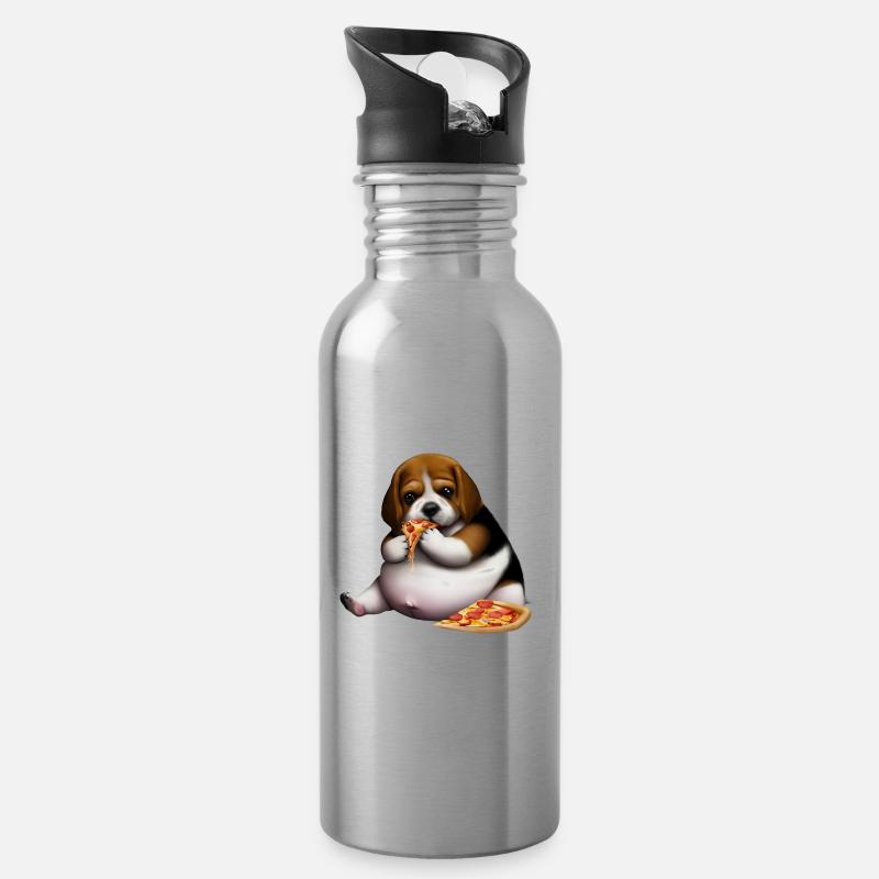 Pizza Liebhaber Beagle Hund - Trinkflasche mit integriertem Trinkhalm - Lightsilver