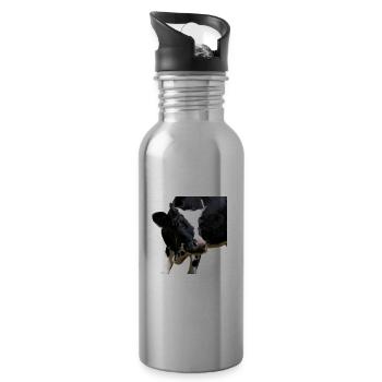 Drôle d’agriculteurs de têtes de vache de vache - Gourde avec paille intégrée - argent clair - Droite