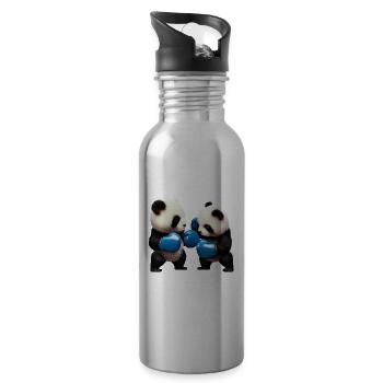 Fighting Panda Bears - Water bottle with straw - silver - Right