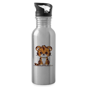 Lustiger Tiger für Kinder für Kinder - Trinkflasche mit integriertem Trinkhalm - Lightsilver - Rechts