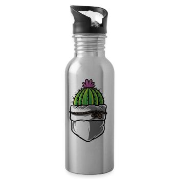 Cactus avec fleur rose dans la poche de votre poitrine - Gourde avec paille intégrée - argent clair - Droite