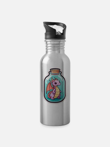 Dragon mignon dans une bouteille 02 - Gourde avec paille intégrée - argent clair