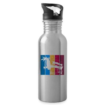 Pig Surfboard Surfboard Surfer Beach - Water bottle with straw - silver - Right