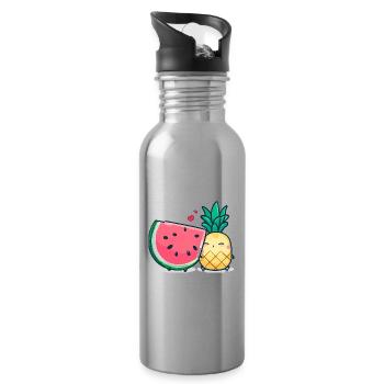 Wassermelone und Ananas beste Freunde - Trinkflasche mit integriertem Trinkhalm - Lightsilver - Rechts