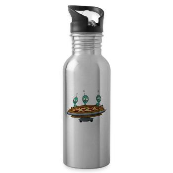 Pizza UFO mit Alien Crew - Trinkflasche mit integriertem Trinkhalm - Lightsilver - Rechts