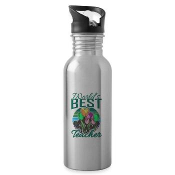 Meilleur professeur du monde avec un cadeau d'école de fleurs - Gourde avec paille intégrée - argent clair - Droite