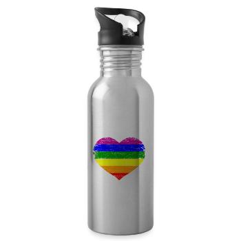 Rainbow Heart In Strip LGBT Pride Gift - Water bottle with straw - silver - Right