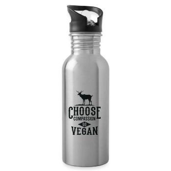 GO VEGAN Cadeau végétarien pour les végétaliens - Gourde avec paille intégrée - argent clair - Droite