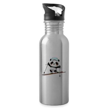 Ski Panda - Water bottle with straw - silver - Right