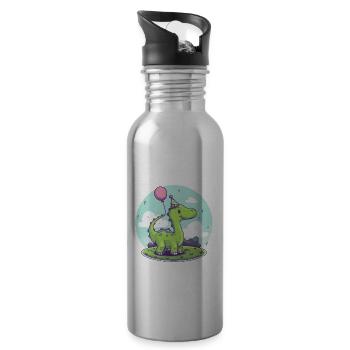 dinosaure brontosaure anniversaire bébé - Gourde avec paille intégrée - argent clair - Droite