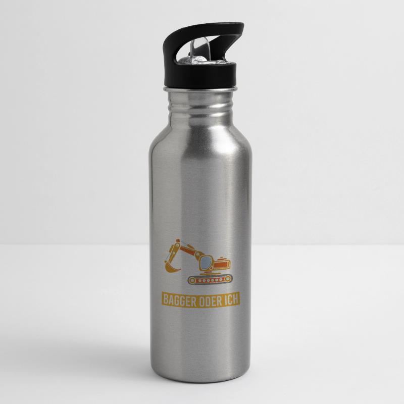 Bagger oder ich Trinkflasche mit integriertem Trinkhalm