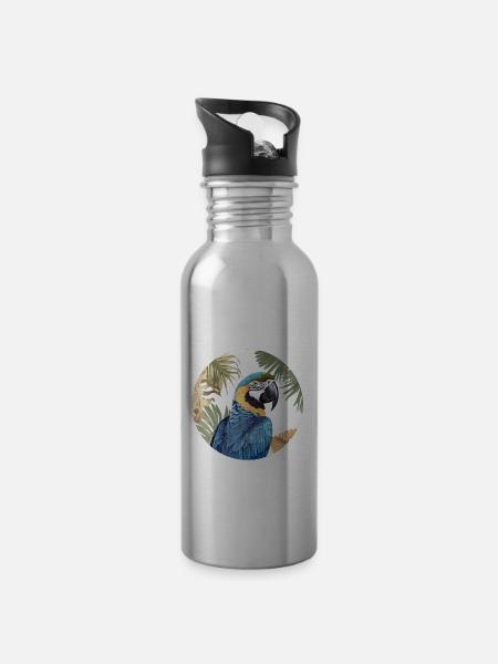 Blau-Gold Ara - Trinkflasche mit integriertem Trinkhalm - 