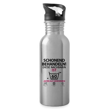 60 Geburtstag Nachbarin Geburtstagsgeschenk Lustig - Trinkflasche mit integriertem Trinkhalm - Lightsilver - Rechts