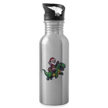 Dinosaure T-Rex Père Noël - Gourde avec paille intégrée - argent clair - Droite