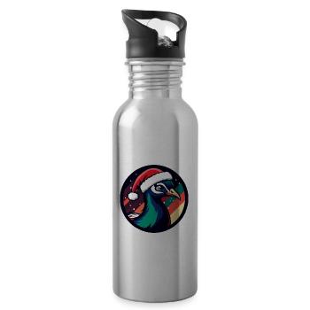 Pfau Vogel Weihnachten X-Mas - Trinkflasche mit integriertem Trinkhalm - Lightsilver - Rechts