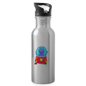 Katze im Weltraum - Trinkflasche mit integriertem Trinkhalm - Lightsilver - Rechts