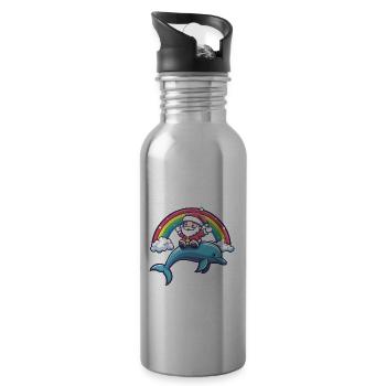 Dolphin Santa Claus Rainbow - Water bottle with straw - silver - Right