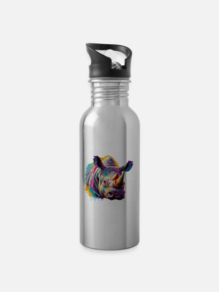 Rhinozeros - Trinkflasche mit integriertem Trinkhalm - Lightsilver