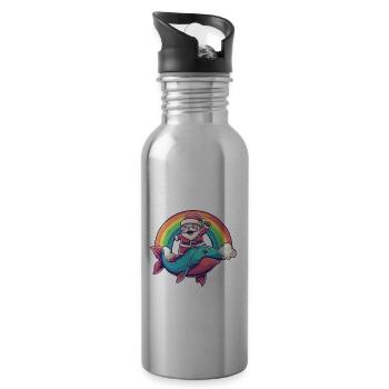 Piranha Fische Weihnachtsmann Regenbogen - Trinkflasche mit integriertem Trinkhalm - Lightsilver - Rechts