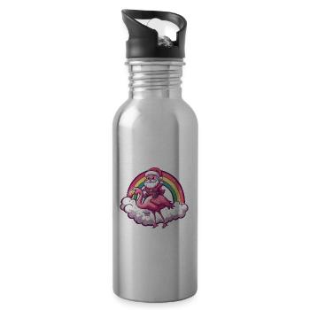Flamant rose Père Noël Arc-en-ciel - Gourde avec paille intégrée - argent clair - Droite