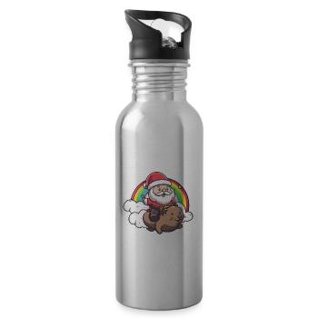 Beaver Santa Claus Rainbow - Water bottle with straw - silver - Right