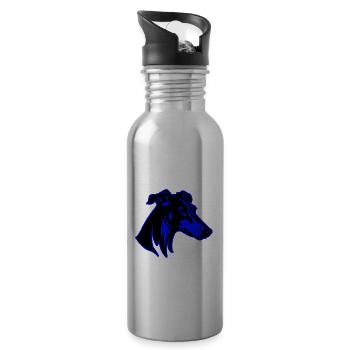 Greyhound Dog Animal Portrait - Water bottle with straw - silver - Right