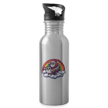 Owl Santa Claus Rainbow - Water bottle with straw - silver - Right